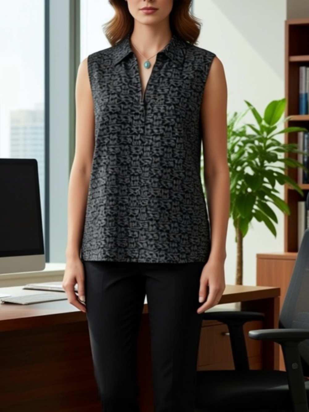 ❤️Price Drop❤️MICHAEL Michael Kors Black and Gray Logo Blouse - Picture 2 of 14